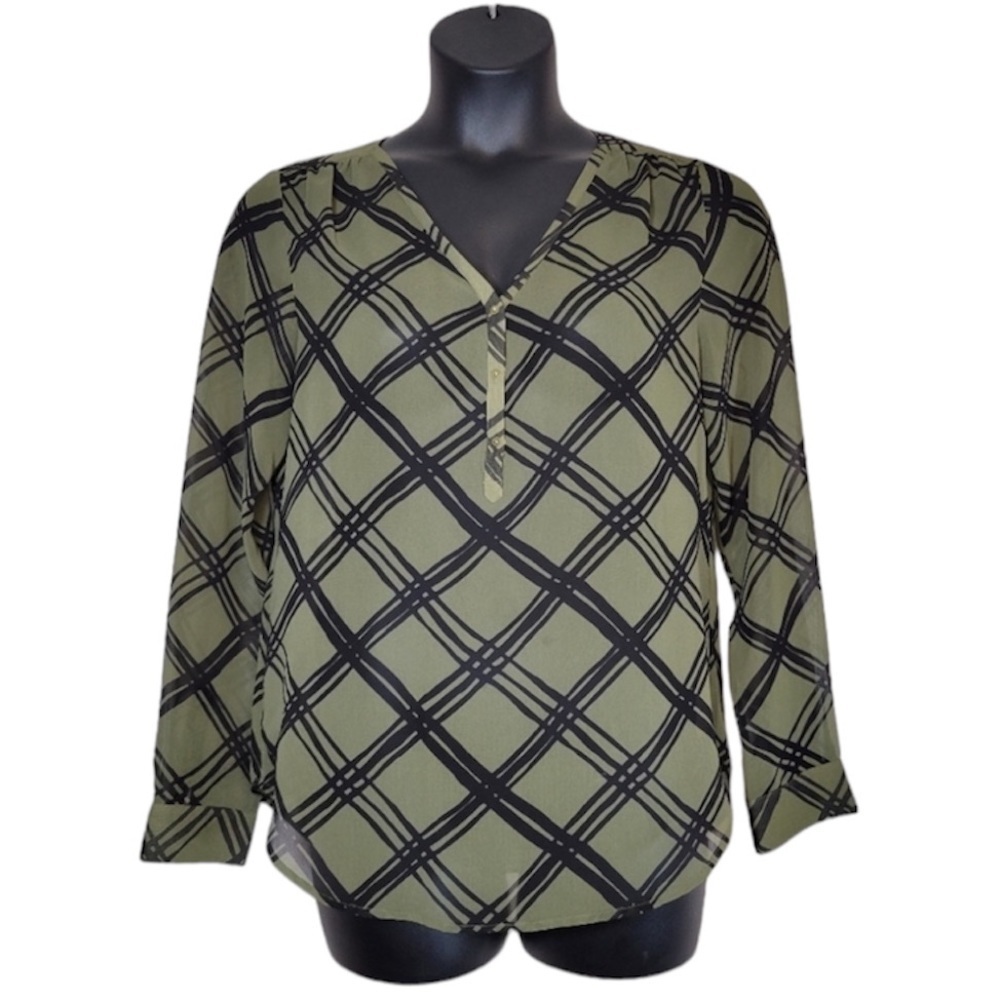 Banana Republic Olive Plaid Blouse Top Sz Med